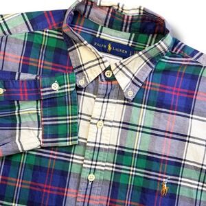 Ralph Lauren Button Down Shirt Mens Large Multi-Color Plaid Cotton Long Sleeve